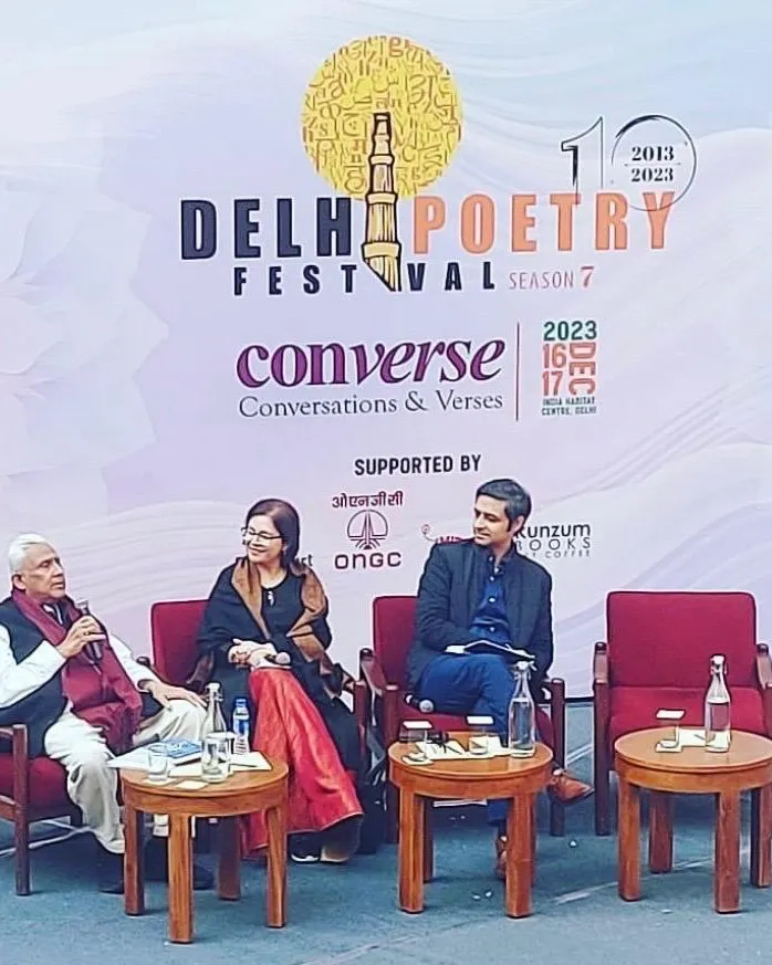 Shefali Chopra in conversation on stage at the Delhi Poetry Festival
